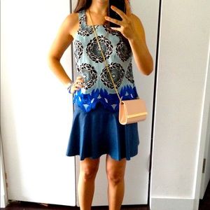 Thakoon Addition embroidered and leather dress with square high neckline